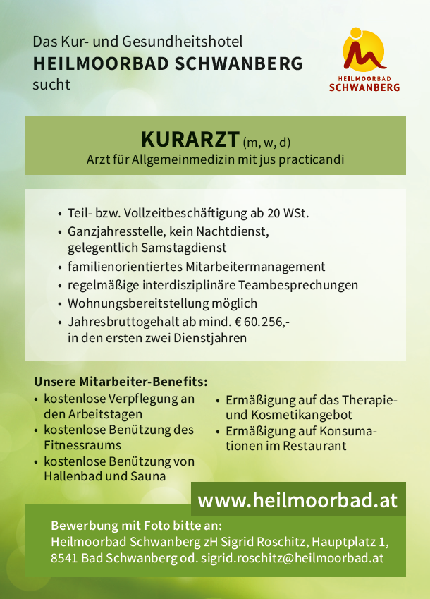 Stellenangebot als Kurarzt im Heilmoorbad Schwanberg