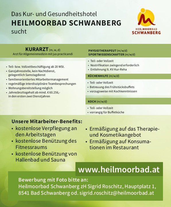 Diverse Stellenangebote im Heilmoorbad Schwanberg